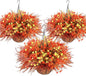 3 Set Artificial Fake Fall Hanging Flowers Plants Basket Outdoors Faux Hanging Baskets with Fall Flowers UV Resistant for Outside Yard Patio Garden Balcony Patio Porch Autumn Decor