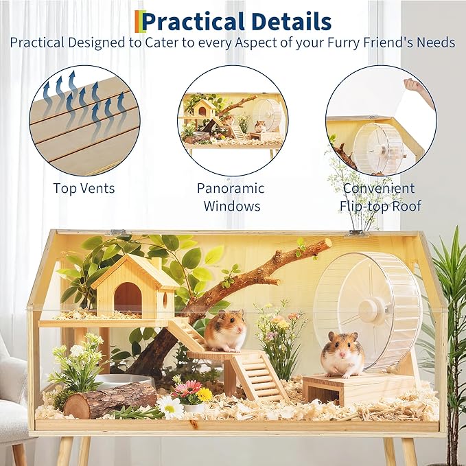 Hamster Cage with Legs, 40" L x 20" W x 47.5" H Large Hamster Habitats Enclosure with Acrylic Window & Openable Top,Small Animal Cage Chew Proof for Guinea Pig, Chinchilla, Gerbil-Mewly Pet