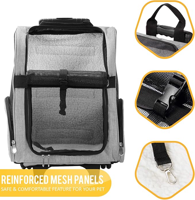 KOPEKS Deluxe Backpack Pet Travel Carrier with Double Wheels for Pets up to 10 Pounds - Black - Approved by Most Airlines-Mewly Pet