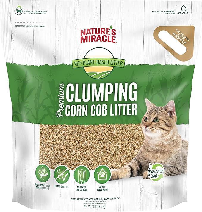 Nature's Miracle Premium Clumping Corn Cob Litter, Tough Odor Bio-Enzymatic Formula, Dust Free-Mewly Pet
