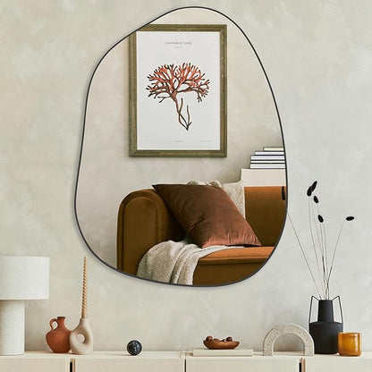 PERFNIQUE Irregular Wall Mirror Asymmetrical Mirror, 32''x24'' Black Mirror for Bathroom Bedroom Living Room Entryway, Decorative Modern Wall Decor, Wall Mounted (Black, 32''x24'')