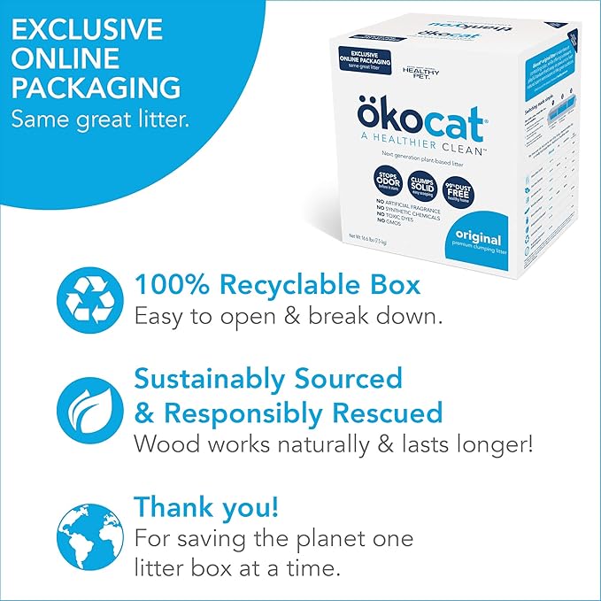ökocat Original Low-Dust Natural Wood Clumping Cat Litter with Odor Control 16.6 lbs Large-Mewly Pet