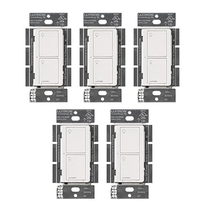 Lutron Caseta Original Smart Light Switch 5 Pack (Lutron Smart Hub Required), for Home, LED Lights, and Fans, 6 Amp, Single-Pole/3-Way, Neutral Required, PD-6ANS-WH, White
