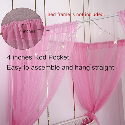 Akiky Bed Canopy Panels Canopy Bed Curtains with Lights for Girls Boys Adults,Home Decoration Set of 8 Panels (Full/Queen, Pink)