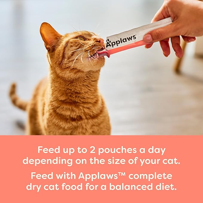 Applaws Lickable Cat Treats, Natural Grain-Free Purée, Limited Ingredient, Salmon Squeeze Up Cat Treats (60 x 0.5 oz Sachets)-Mewly Pet
