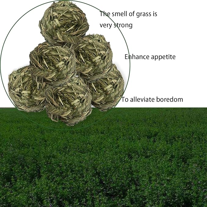 6 Pcs Bunny Timothy Grass Ball Natural Chew Toy Woven Chewing Toys Rabbit Molar Small Animals Teeth Grinding Suitable for Hamster Totoro Gerbils Guinea Pig Squirrel-Mewly Pet