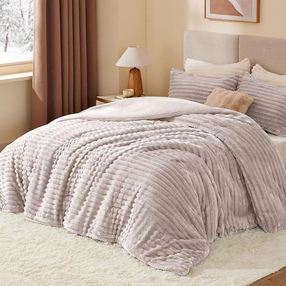 BEDELITE Fleece Twin Comforter Set -Super Soft & Warm Fluffy Lotus Pink Bedding, Luxury Fuzzy Heavy Bed Set for Winter with 1 Pillow case