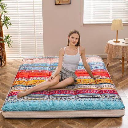 MAXYOYO Full Size Futon Floor Mattress Shikibuton Sleeping Mats for Adults, Floor Futon with High-Density Foam, Portable Mattress for Living Room, Guest Room, Bohemian A