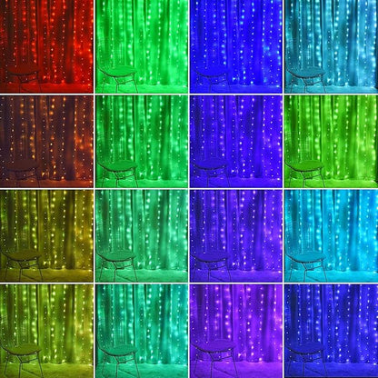 Fairy Curtain Lights - 16-Color Changing String Lights with Remote, 4 Lighting Modes, Ideal for Christmas, Weddings, Parties, Room Decor - Rainbow Backdrop