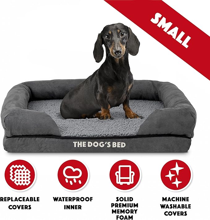 The Dog’s Bed, Small Plush Grey, Memory Foam, Pain Relief: Arthritis, Hip & Elbow Dysplasia, Post Surgery, Lameness, Supportive, Calming, Waterproof Washable Cover, Veterinary Approved-Mewly Pet