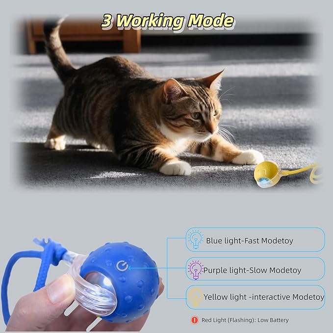 Interactive Cat Toy for Indoor Cats - 3rd Generation Agility Mobile Ball with Elastic Rope Tail, Motion Activated Automatic Toy for Bored Kittens and Adult Cats (Bule)-Mewly Pet