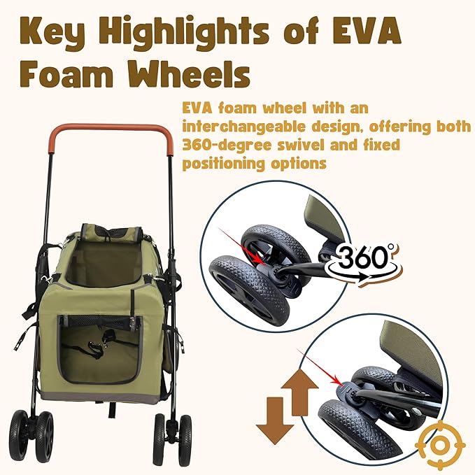 Pet Stroller Foldable Travel Crate for Small and Medium Dog and Cat, Portable Pet Travel Carrier, Pet Jogger with Detach Carrier-Mewly Pet