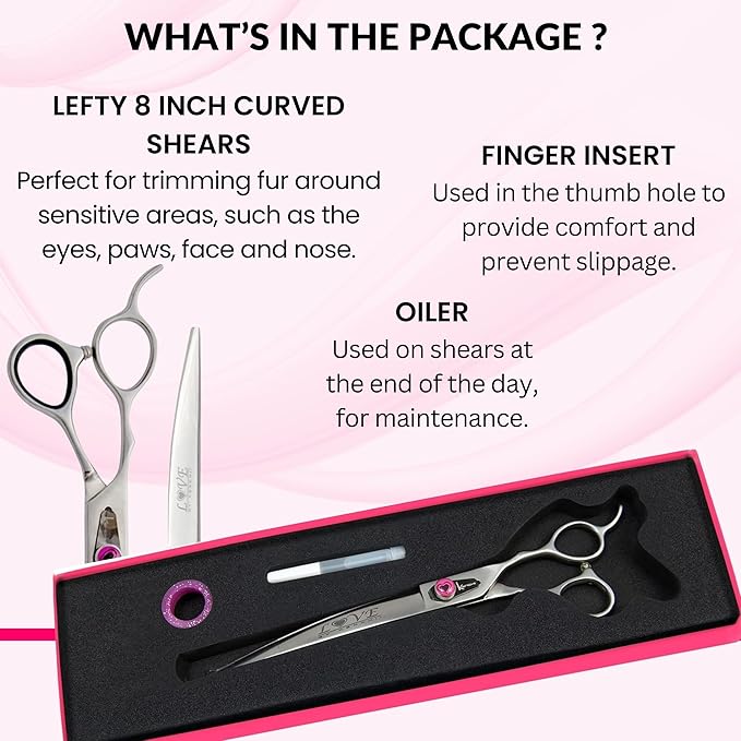 Kenchii Love Dog Grooming Scissors, 8 Inch Curved Shears, Dog Scissors for Grooming, Professional Pet Grooming Scissors-Mewly Pet