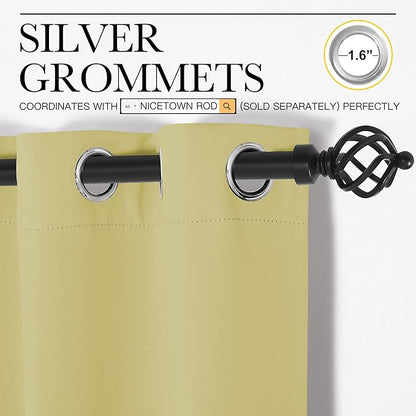 NICETOWN Paler Yellow Blackout Curtains 120" Long for Office, Dining Room, Guest Room, 55" Wide, 2 Pieces, Sound Reducing Heat and Cold Block Curtain Panels for Modern Decorative