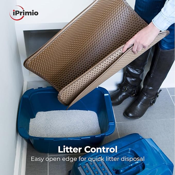 iPrimioJUMBO Size Cat Litter Trapper - EZ Clean (Brown/Tan) - 32 inches by 30 inches/Super Big. Exclusive Water Proof Layer and Puppy Pad Option. Patent Pending.-Mewly Pet