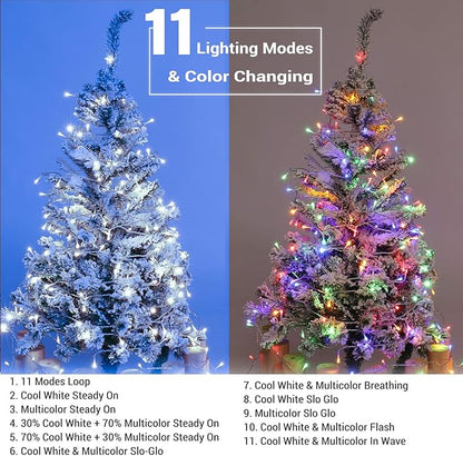 Brizled Color Changing Christmas Lights, 65.67ft 200 LED Dual Color Christmas Tree Lights with Remote, Cool White & Multicolor 11 Function Xmas String Light Indoor Outdoor for Xmas Party Home Wedding