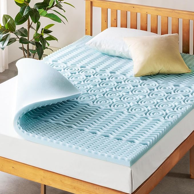 Mellow 2 Inch 5-Zone Memory Foam Mattress Topper, Cooling Gel Infusion, Dorm Essentials, King Blue