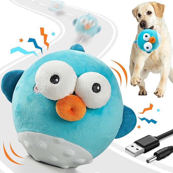 Dog Toys,Rechargeable Crinkle Chew Interactive Squeaky Toy with Jumping Music Moving Ball for Small Medium Large Breed Puppy Toys to Keep Pets Busy (Puffer)-Mewly Pet