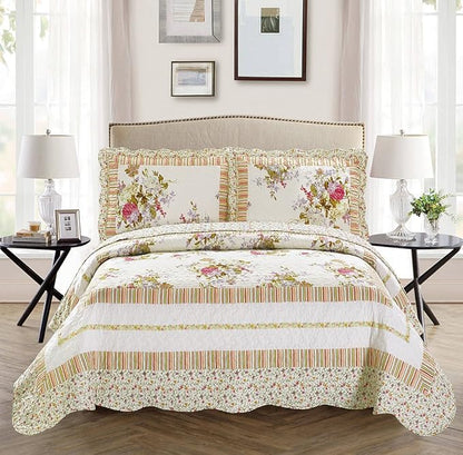 Fancy Linen 3pc Bedspread Bed Cover King/California King, Off White Floral New
