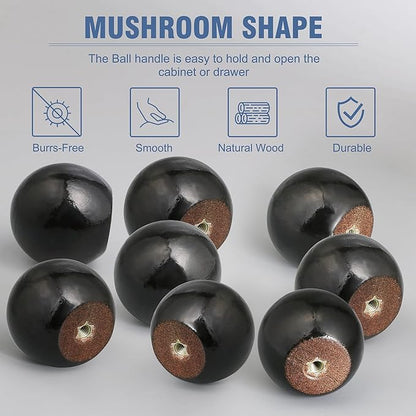 FoDau770 15pcs Black Wood Knobs, Round Ball Cabinet Knobs Vintage Drawer Pulls, Natural Wooden Cabinet Hardware for Furniture Drawer Dresser Wardrobe Cupboard - 1-1/4" Diameter