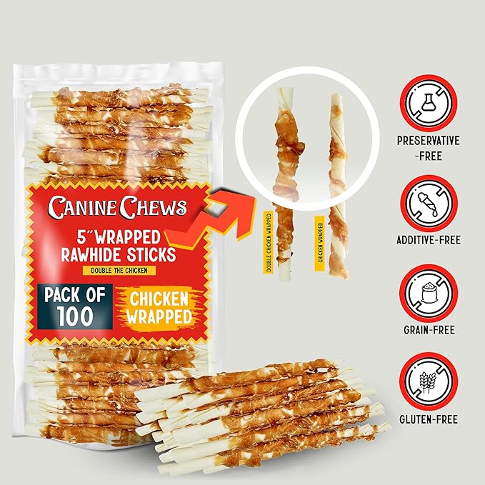 Canine Chews 5" Double Wrapped Chicken Dog Treats - 100 (Pack)-Mewly Pet