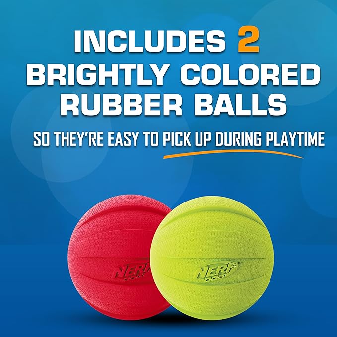 Nerf Dog Classic Squeak Ball Outdoor Dog Toys, 3.8 Inch Dog Ball Fetch Toy, Squeaking Toy for Medium and Large Breeds, Green/Red, 2 Count-Mewly Pet