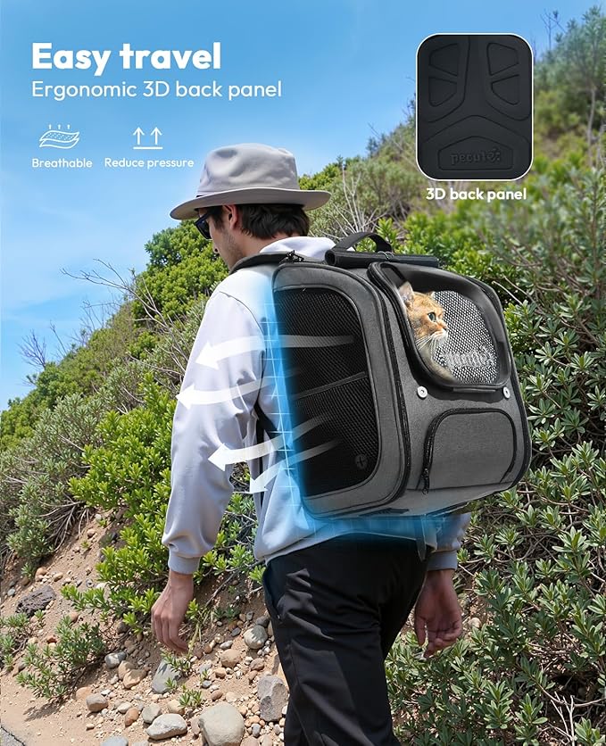 Pecute Cat Backpack Carrier, Large Space Cat Bubble Backpack, Breathable Cat Carrier, Shaded Dog Backpack Carrier, Ergonomic 3D Design for Travel, Hiking, Suitable for Shopping, and Vet, Gray-Mewly Pet