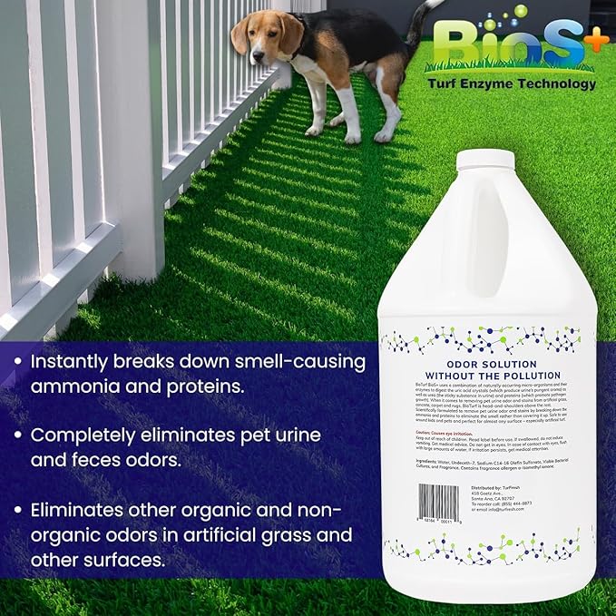BioS+ Odor Eliminator Concentrate – Artificial Turf Cleaner for Pet Urine Outdoor & Yard Deodorizer for Dog Urine and Waste – Enzyme Formula, Safe for Pets, Kids & Plants – 1 Gallon-Mewly Pet
