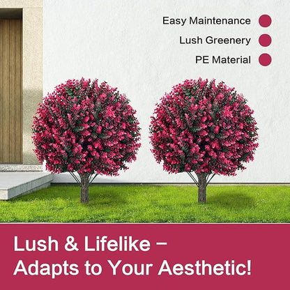 Artificial Rose Boxwood Spherical Tree, UV-Resistant Faux Shrub, Set of 2 Outdoor Artificial Plants, Suitable for Gardens, Porches and Outdoor Planters [24 inches]