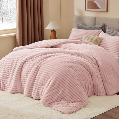 BEDELITE Fleece King Comforter Set -Super Soft & Warm Fluffy Pink Bedding, Luxury Fuzzy Heavy Bed Set for Winter with 2 Pillow Cases