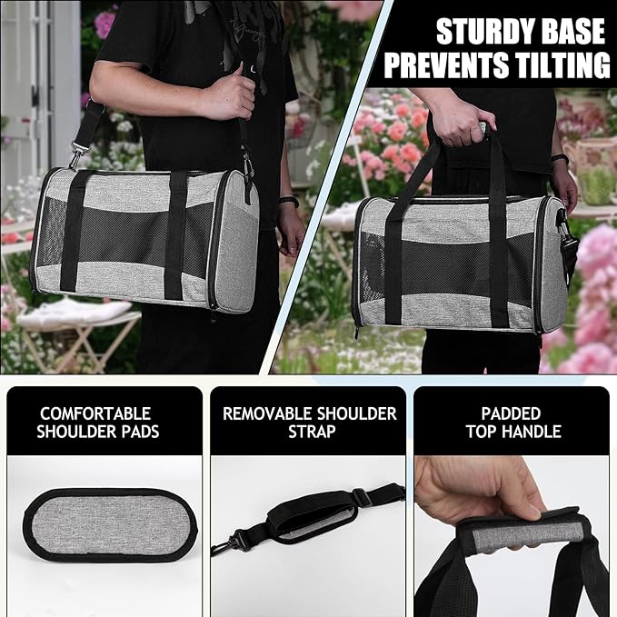 Carriers Soft-Sided Pet Carrier Case for Small Medium Cats Dogs Puppy Under 15 lbs,Airline Approved Cat Carrier with 4 Ventilated Windows (Medium,Grey&Black)-Mewly Pet