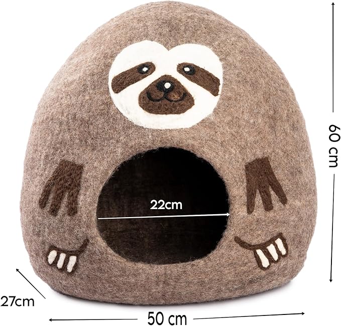 Luxurious Eco-Friendly Merino Wool Cat Cave Bed Sloth - Foldable Hideaway Pod for Indoor Cats - Premium Felt Kitten Beds - Covered Cat House for Ultimate Cozy Comfort by Woolygon-Mewly Pet