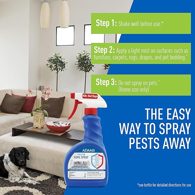 Adams Flea & Tick Home Spray with Precor, Kills Fleas, Flea Eggs, Flea Larvae, Bed Bugs, Ticks, Ants, Cockroaches, Spiders, Mosquitoes And Many Other Listed Nuisance Pests In The Home, 24 Fl Oz-Mewly Pet