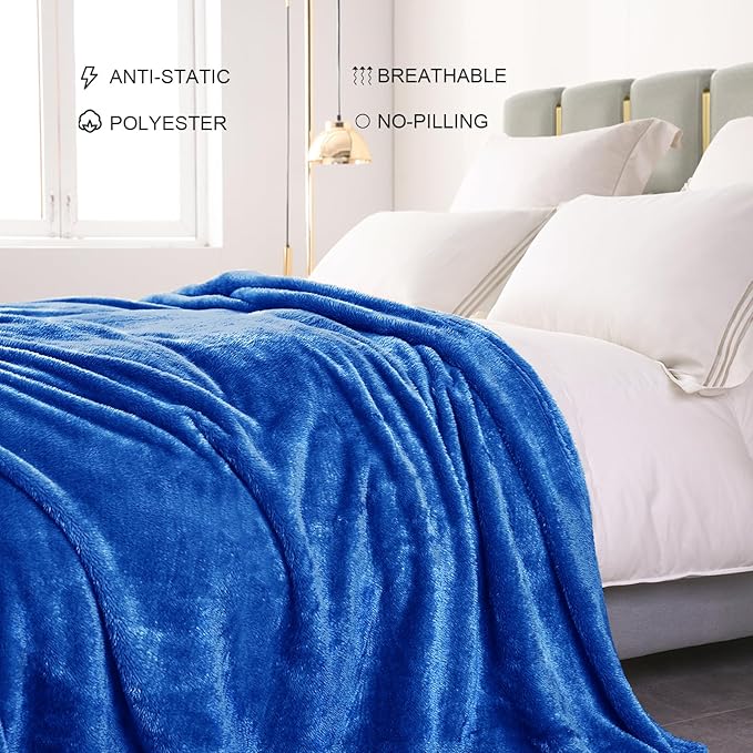 Exclusivo Mezcla Plush Fuzzy Fleece Bed Blanket Queen Size, Super Soft, Fluffy and Warm Blankets Suitable for All Seasons (Cobalt Blue, 90x90 Inches)