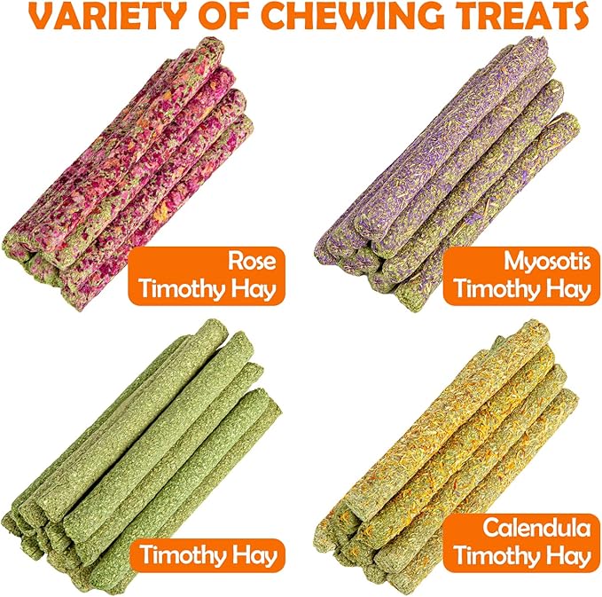 Sofier Timothy Hay Sticks - 44Pcs Natural Chews for Teeth - Handmade Rabbit & Guinea Pig Toys - Chinchilla, Rat, Hamster, Gerbil-Mewly Pet