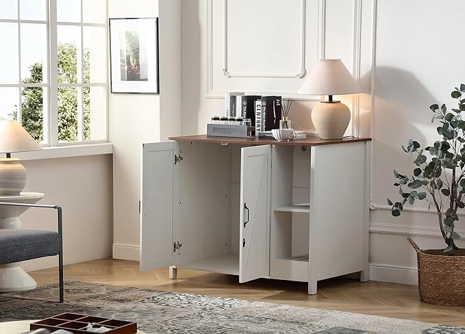 Cat Litter Robot Enclosure,for Placing Litter Robot 3/4,Power Outlet and Dog-Proof Shelf for Litter Robot Cabinet,Litter Collector for Automatic Litter Box Enclosure,Antique White-Mewly Pet