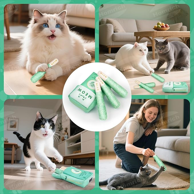 Homrich Catnip Toys for Cats, 3-Pack Funny Cat Toys Filled with 100% Pure Organic Catnip, Safe Kitten Teething Chew & Kicker Toys - Interactive Cat Toys for Bored Indoor Adult Cats-Mewly Pet
