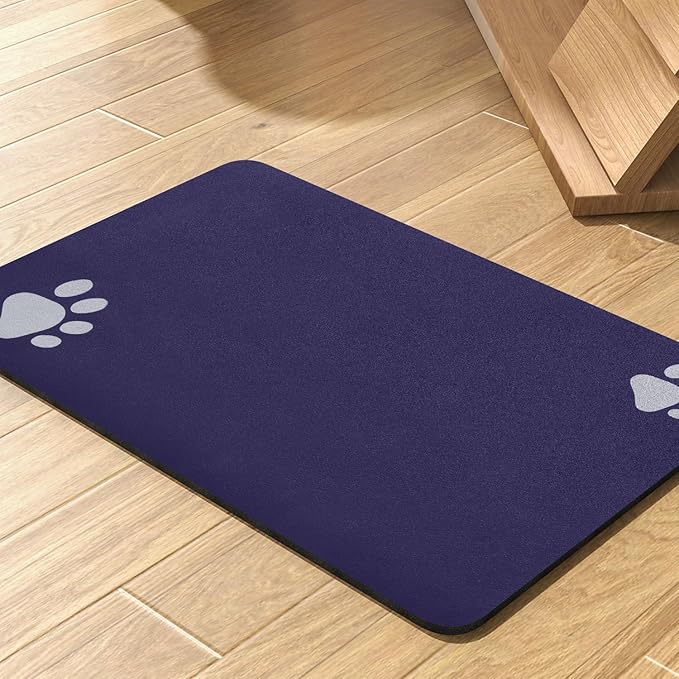 Pet Feeding Mat-Absorbent Dog Mat for Food and Water Bowl-No Stains Quick Dry Water Dispenser Mat-Dog Accessories Pet Supplies-Bowl for Messy Drinkers（Navy,12"x19"-Mewly Pet