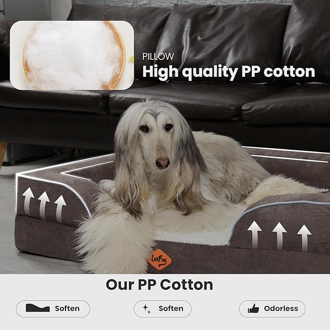 Laifug Large Orthopedic Premium Memory Foam Dog Bed, Dog Sofa with Washable and Removable Suede Cover, Waterproof Liner and Non-Slip Bottom Grey, Large(40''x32''x9'')-Mewly Pet