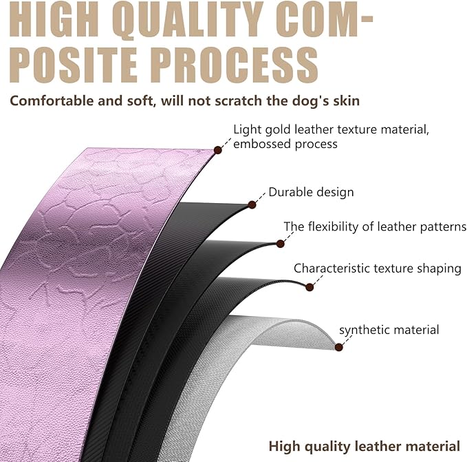 AirTag Dog Collar - Leather Dog Collar with Airtag Holder | IP68 Waterproof AirTag Holder with Metal Buckle, Comfortable GPS Dog Collars Tracker for Medium Large Dogs (Rose Gold, L)-Mewly Pet