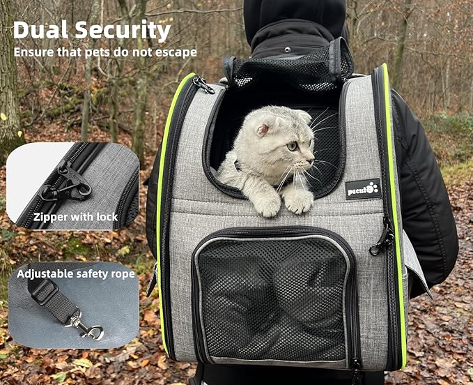 Pecute Cat Carrier Backpacks, Expandable Cat Backpack with Breathable Mesh, Pet Carrier Backpack for Cats Small Dogs Puppies Up to 17 Lbs, Dog Carrier Backpack Great for Travel Hiking Camping Outdoor-Mewly Pet