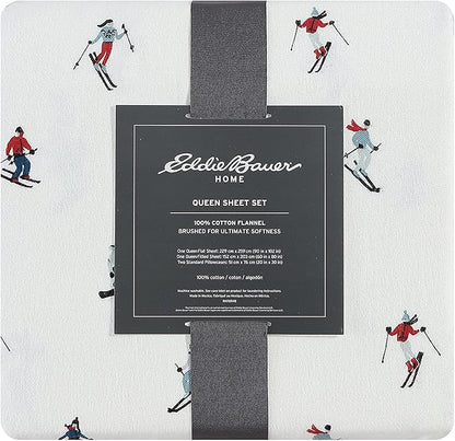 Eddie Bauer - Flannel Sheets Full Size, Anti-Pilling & Wrinkle Resistant Cotton, Touchably Soft for All-Season Comfort - Bed Sheets with Matching Pillowcases & Fitted Sheet (Ski Slope White)