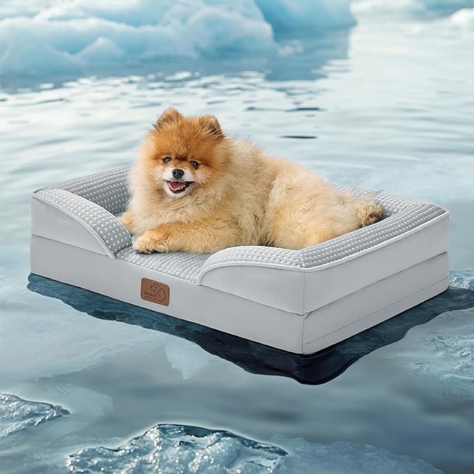 Bedsure Orthopedic Dog Beds for Small Dogs - Washable Small Dog Cat Bed Waterproof, Comfort Pet Couch Sofa with Washable Removable Cover, Pets Bed with Nonskid Bottom, Cooling Grey, 24"-Mewly Pet