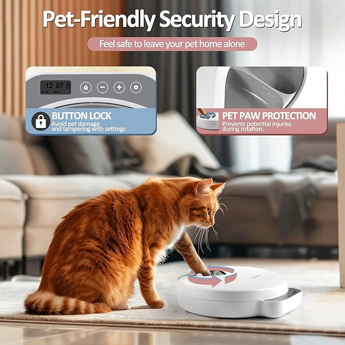 Automatic Cat Feeder Wet Food, Battery Operated Auto Wet/Dry Food Feeder with 2 Ice Packs, Cordless Programmable Timer Pet Auto Dispenser for Cat and Small & Medium Dog (4-Meals & Battery Included)-Mewly Pet