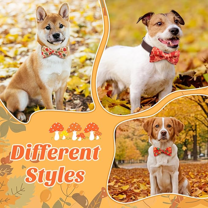 Hillban 50 Pcs Fall Collar Dog Bow Ties Maple Leaves Dogs Collar Accessories Pets Bow Ties Attachment with Elastic Bands Detachable Charms for Doggie Fall Autumn Costume-Mewly Pet