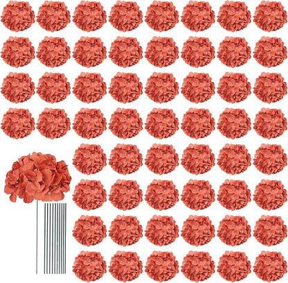 AVIVIHO 65pcs Burnt Orange Hydrangea Artificial Flowers Bulk (Not Squished) Realistic e Fake Hydrangeas Silk Flowers with Stems for Home,Weddings,Party Table Centerpieces,Arch,Florals Decorations