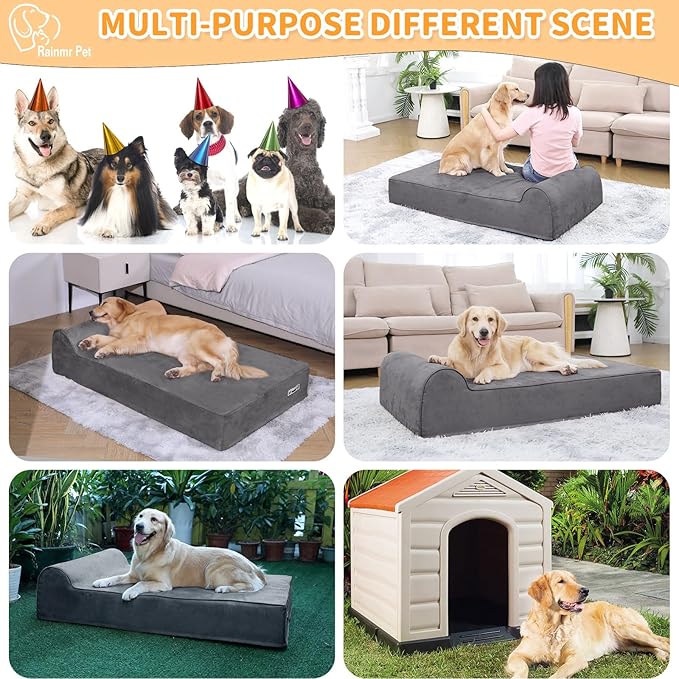 Orthopedic Dog Beds for Large Dogs, 7" Memory Foam Dog Beds with Waterproof Liner, Chew Proof Microsuede Cover, Removable and Washable, Nonskid Bottom, 60"x48" XXL Grey-Mewly Pet