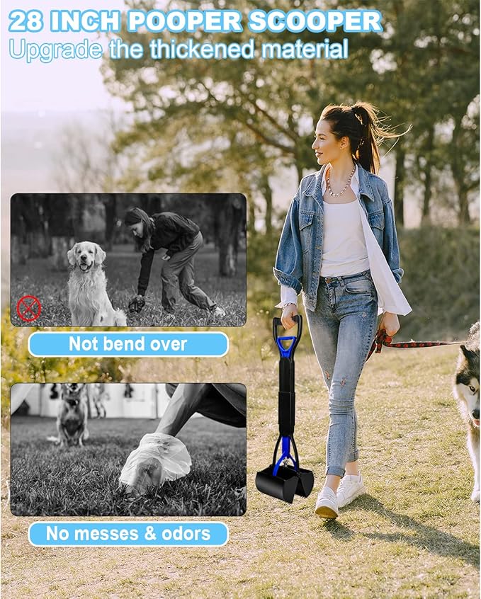 SZHLUX 28" Pooper Scooper, Foldable Dog Pooper Scooper with Unbreakable Material and Durable Spring for Grass and Gravel, Blue-Mewly Pet