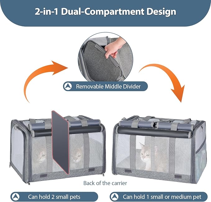Cat Carrier for 2 Cats – Large Soft-Sided Pet Travel Carrier, Dual Compartments, Privacy Protection, Dog Carrier for Small/Medium Dogs, Home & Outdoor Use-Mewly Pet