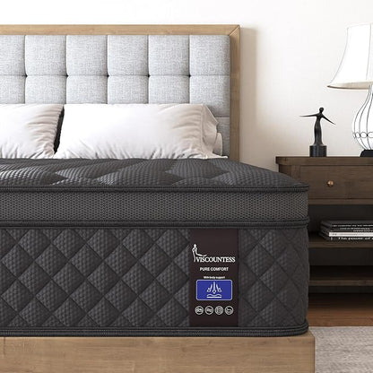 Queen Mattress, 14 Inch Mattresses Medium Firm Hybrid for Back & Lumbar Support, 100 Night Trial, Individual Pocket Spring Bed for Motion Isolation & Pressure Relief Black